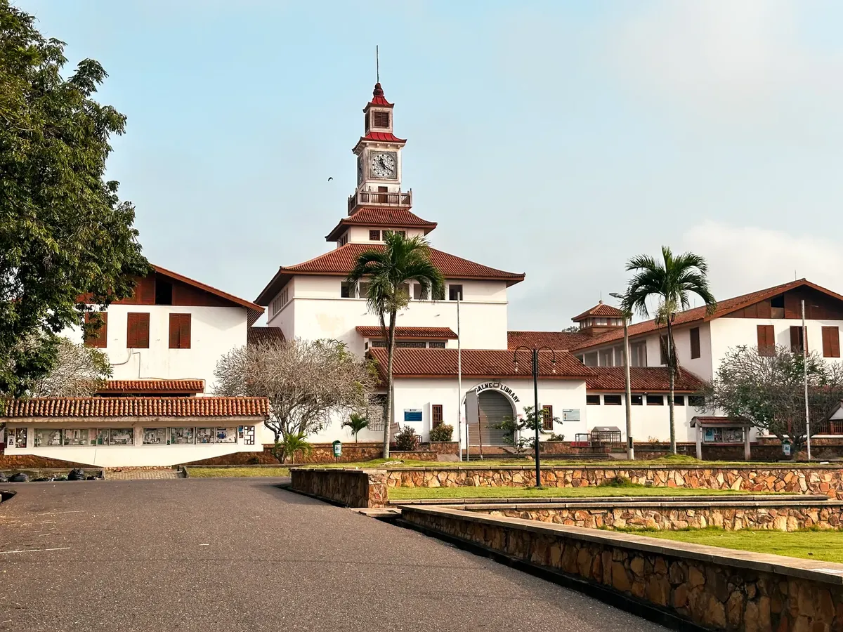 View of the iconic Balme Library tower at the University of Ghana in Accra.